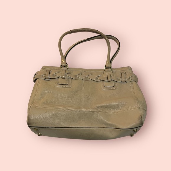 Coach 10529 Hampton Beige Pebbled Leather Braided‎ Band Large Tote Shoulder Bag - Picture 2 of 11